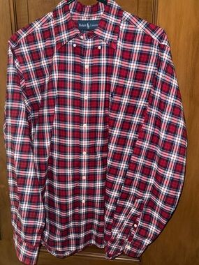 Ralph Lauren Red and Blue Plaid Button-Down Shirt Classic fit sz L